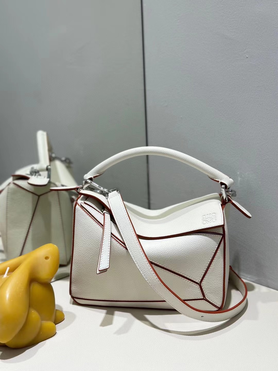 Loewe Small Puzzle Bag in Soft Grained Calfskin White